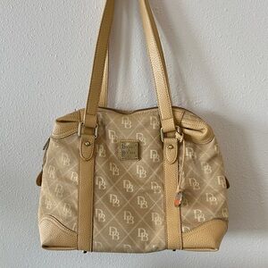 Dooney & Bourke monogram fabric satchel handbag Designer Tan Handbag